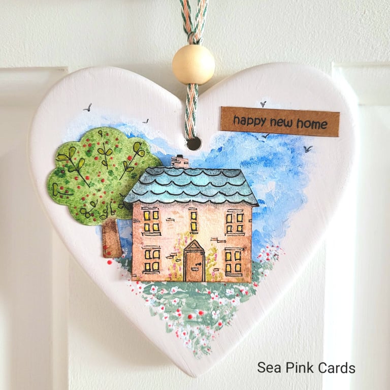 New Home Ceramic Heart - gift, handpainted, hanging decoration, home decor