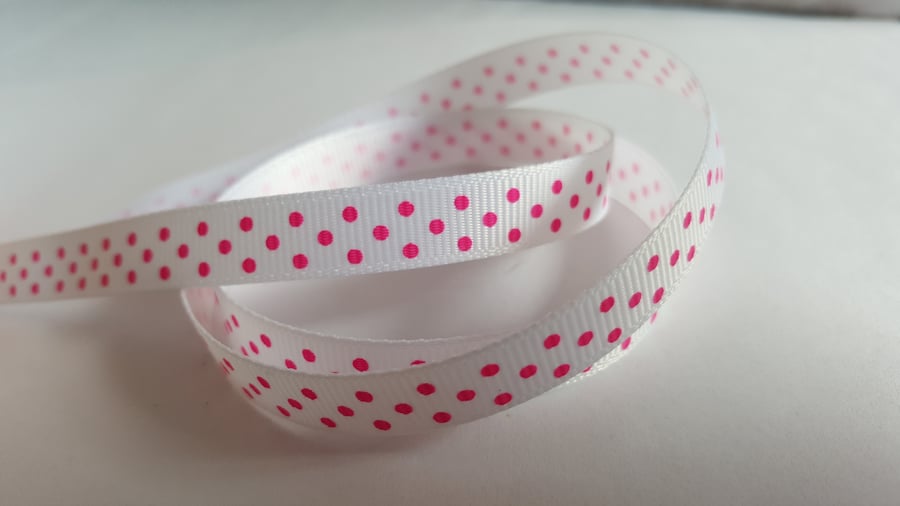3m Ribbon - Printed Grosgrain - 9mm - Polka Dot - Pink & White 