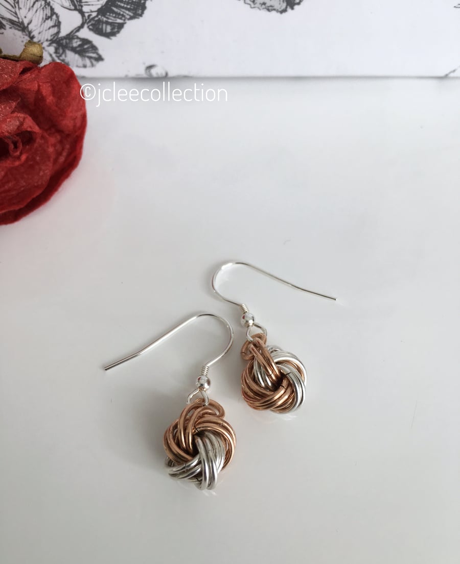 Bronze and Sterling  Silver Infinity Love Knot Earrings Bronze Anniversary 