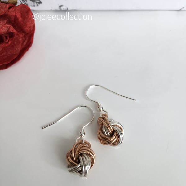 Bronze and Sterling  Silver Infinity Love Knot Earrings Bronze Anniversary 