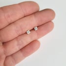 Tiny Silver Star Stud Earrings, Recycled Sterling Silver Square Studs