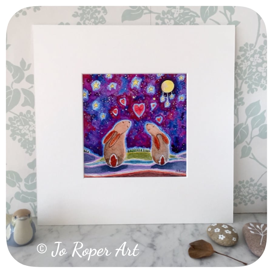 Love is in the air bunnies mounted print Jo Roper 