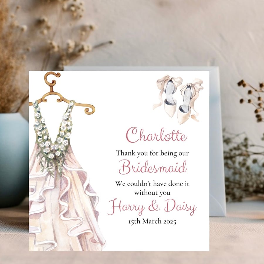 Personalised Thank You card for Maid of Honour or Bridesmaid