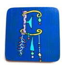 Up cycled Hand painted wooden letter E coaster