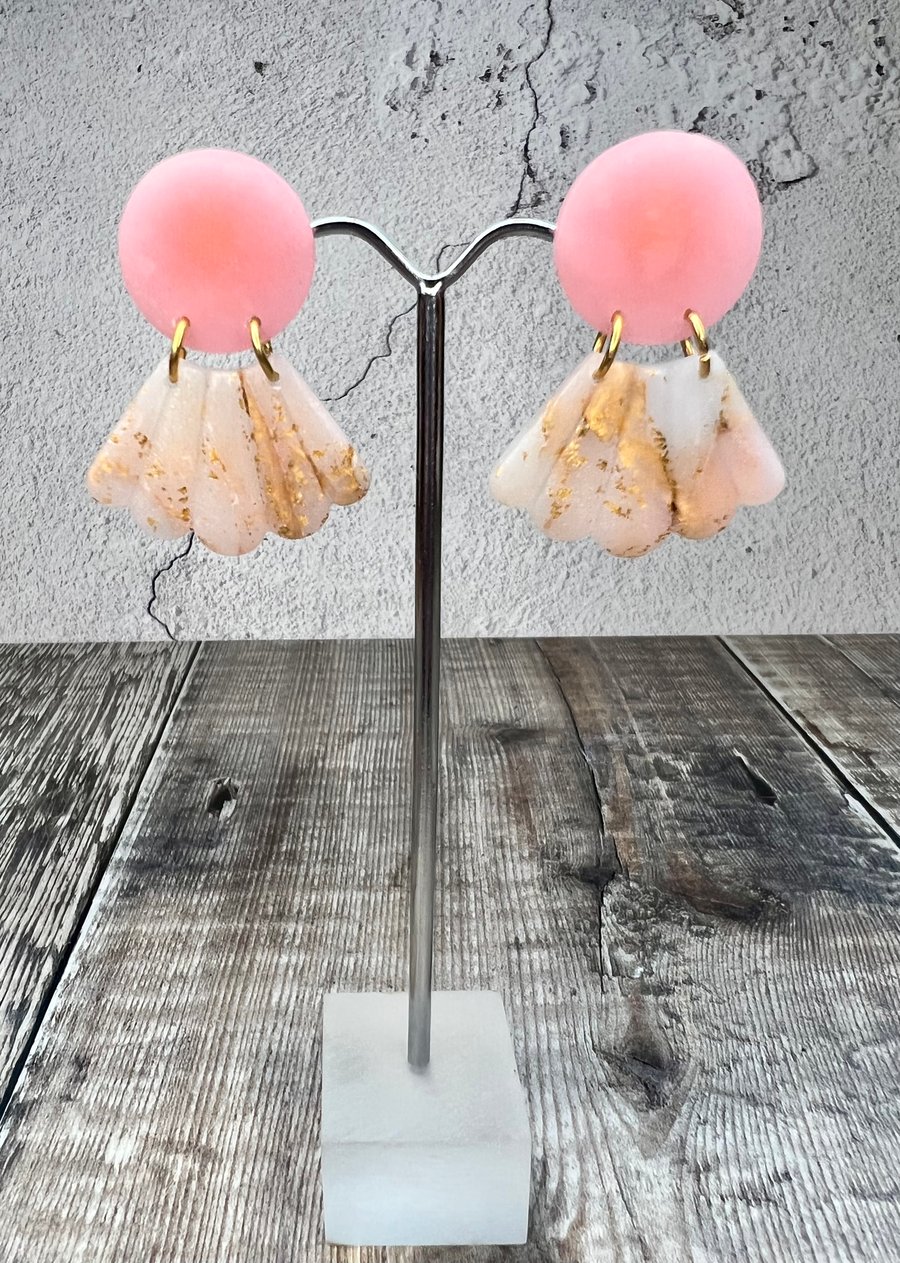 Art Deco Pale Pink Fan Earrings 