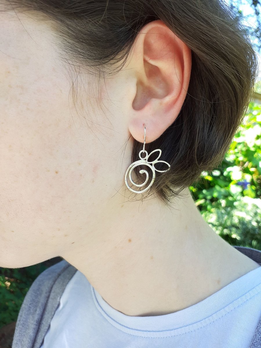 Hand Textured Recycled Silver Spiral Flower Earrings