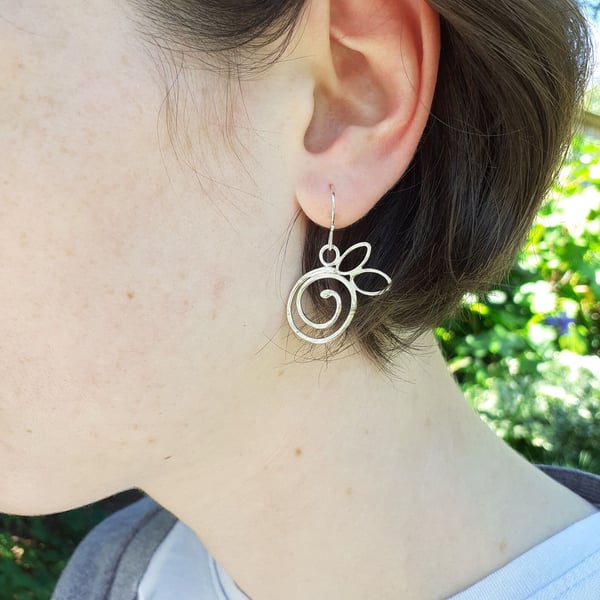 Seconds Sunday - Hand Textured Recycled Silver Spiral Flower Earrings