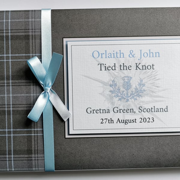 Scottish blue highland granite tartan wedding guest book, gift