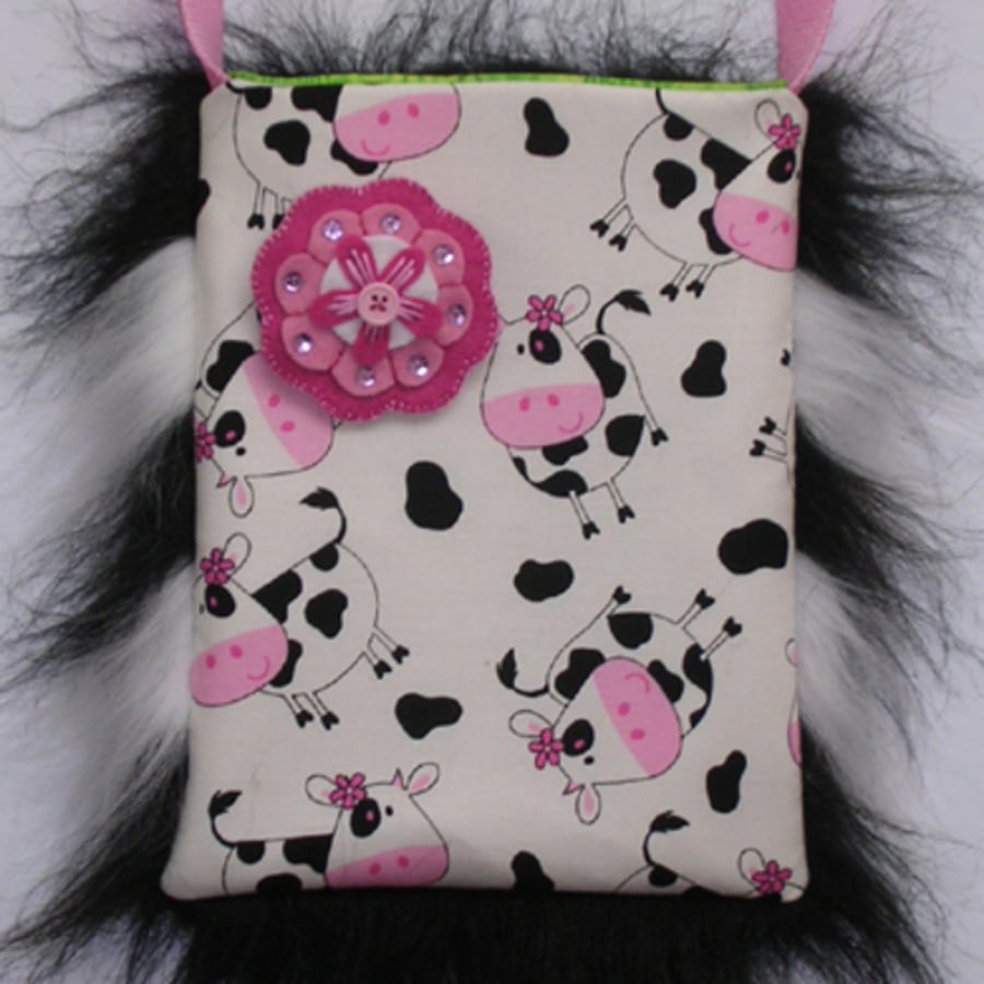 Fluffy Cow Bag and Felt Flower Brooch Corsage