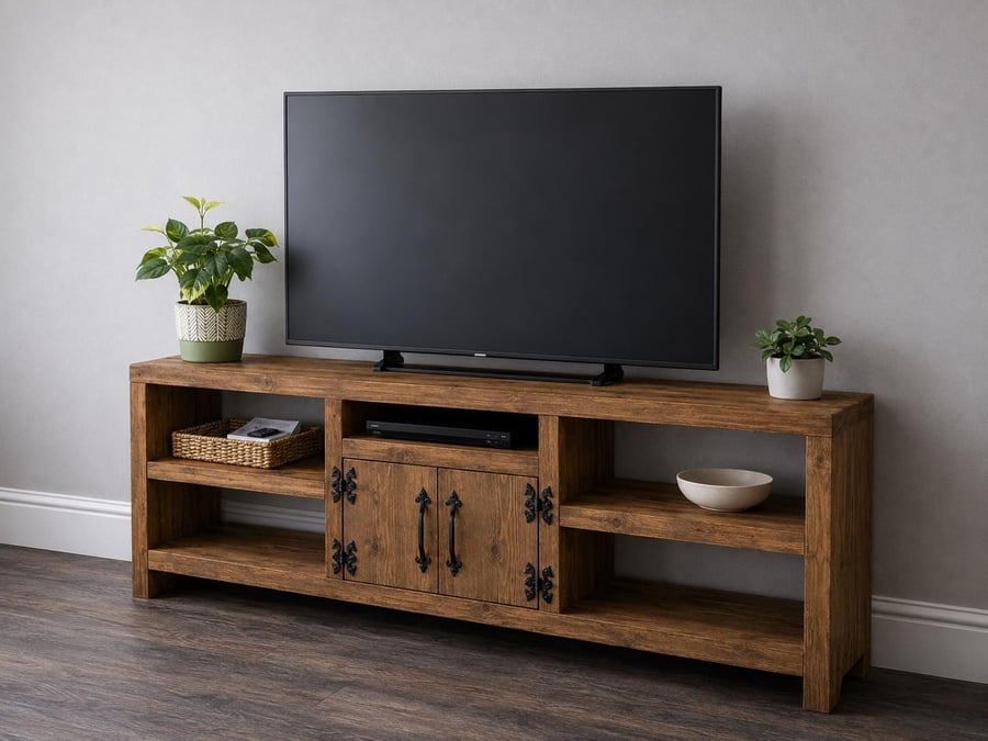 Handmade Rustic Wooden Hallway TV Cabinet: Farmhouse Console Table Entertainment
