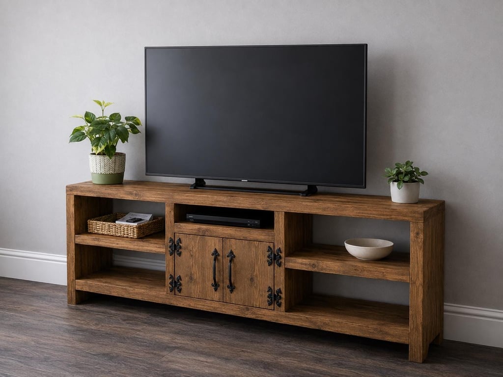 Handmade Rustic Wooden Hallway TV Cabinet: Farmhouse Console Table Entertainment