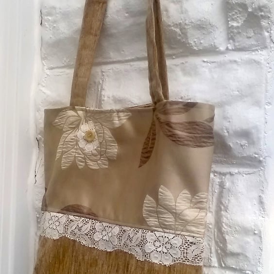 Lined Shoulder Bag, Cream Tote Bag