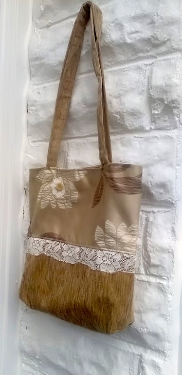 Lined Shoulder Bag, Cream Tote Bag