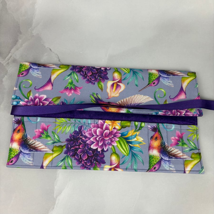 Hummingbirds brush roll, Birds pencil wrap, Tropical tool wrap, Handmade