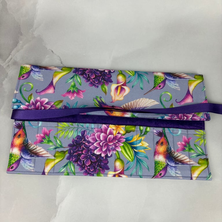Hummingbirds brush roll, Birds pencil wrap, Tropical tool wrap, Handmade