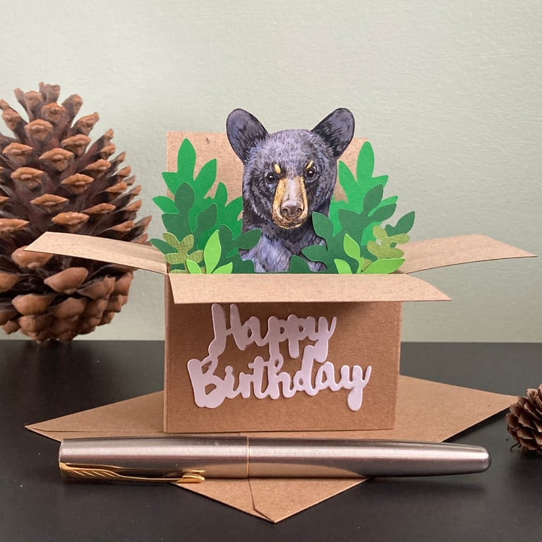 Bear Card. Birthday, Personalised or blank 3D box card. Gift card holder.
