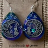 Pair Of Handmade Teardrop Cat On Moon Earrings
