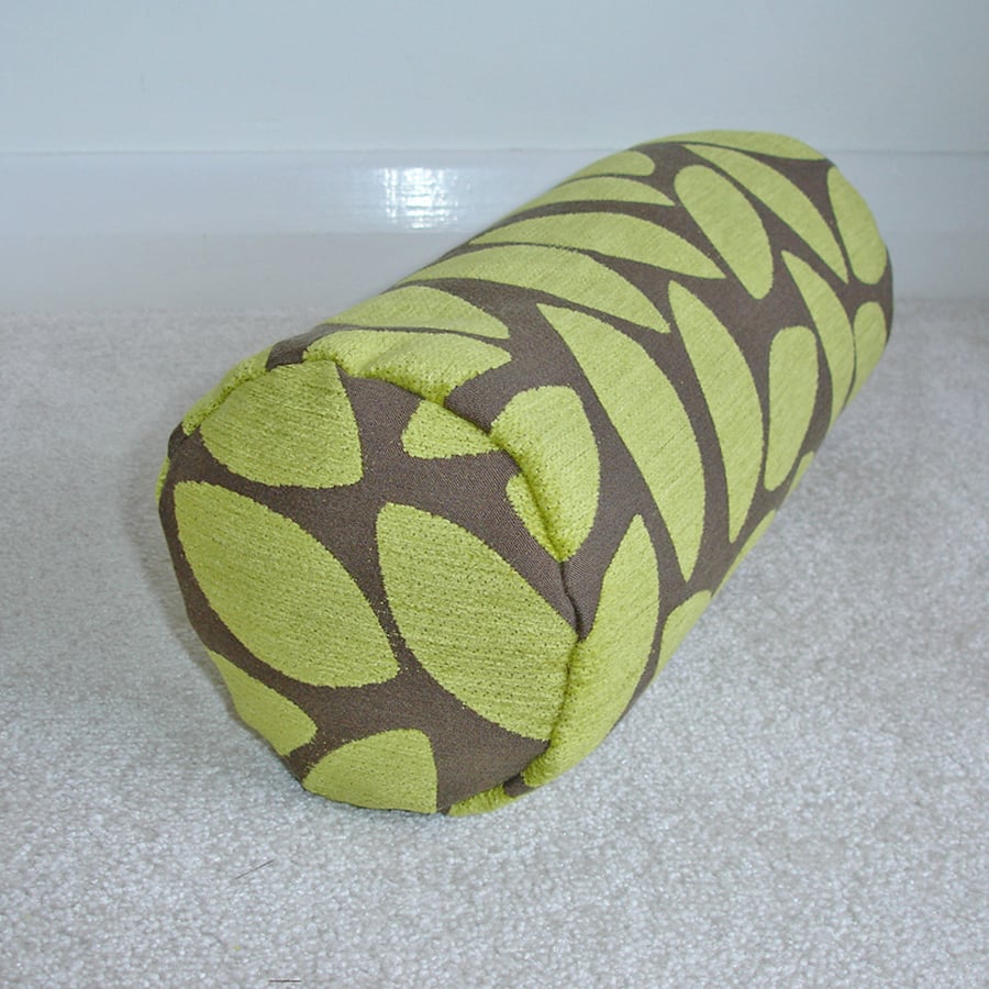 Bolster Cushion Cover Lime Green and Brown 16" x 6" Round Cylinder 6x16