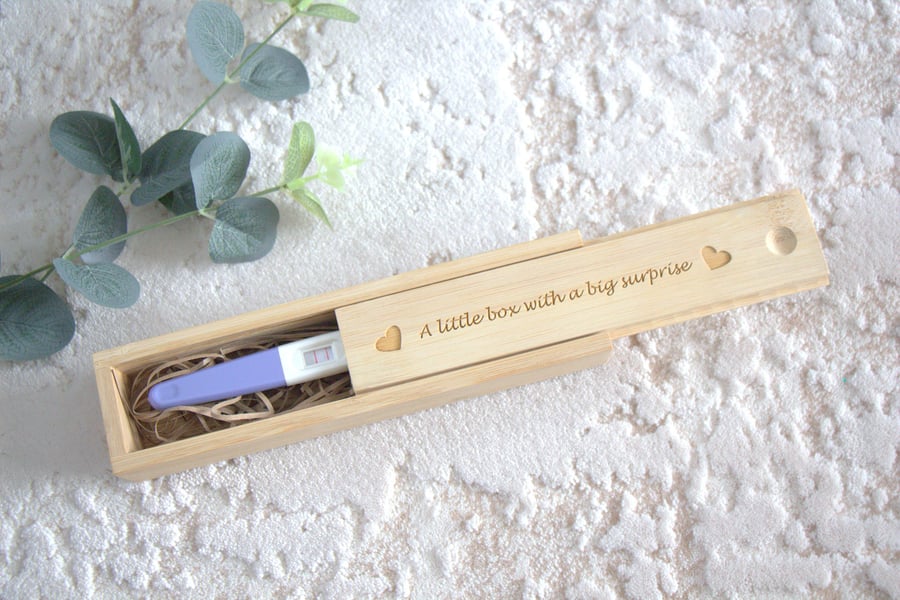 Personalised pregnancy test keepsake box, pregnancy announcement, engraved box