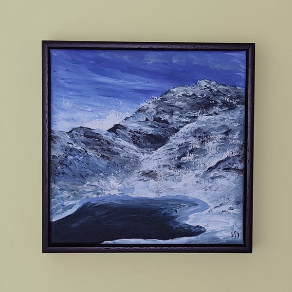 Yr Wyddfa Snowdon, Wales, Frosty December mountain in winter painting