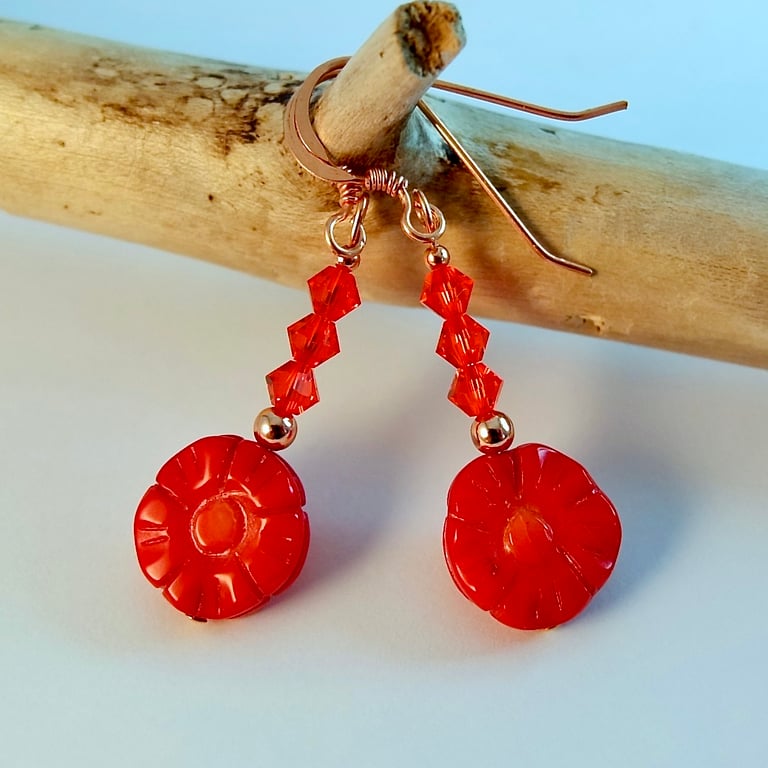 Red Bamboo Coral Flower Earrings - Birthday, Wedding, Anniversary, Gifts For Her