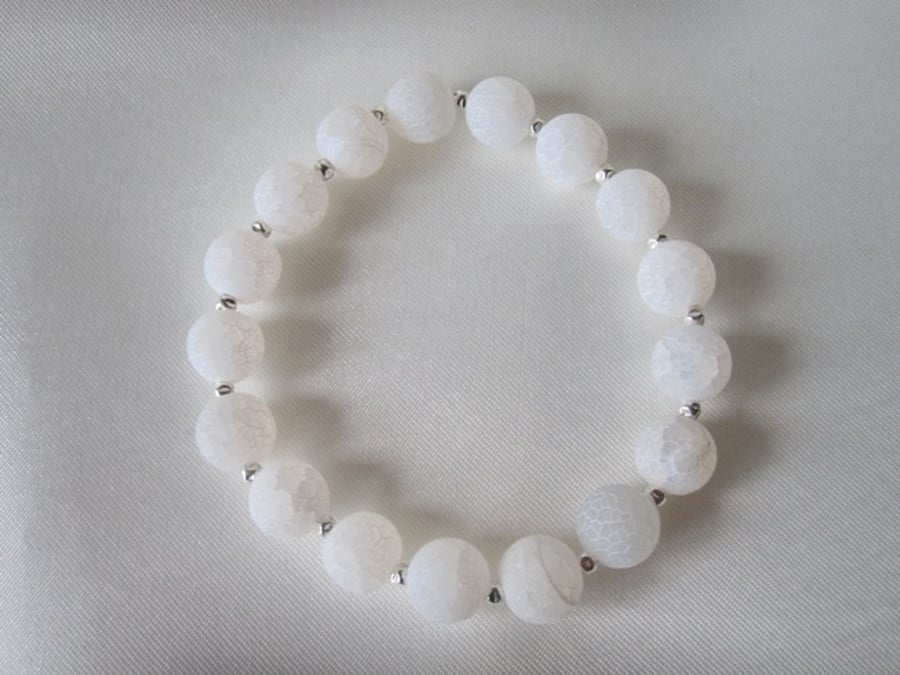 White Frosted Cracked Agate & Sterling Silver Hand Crafted Bracelet