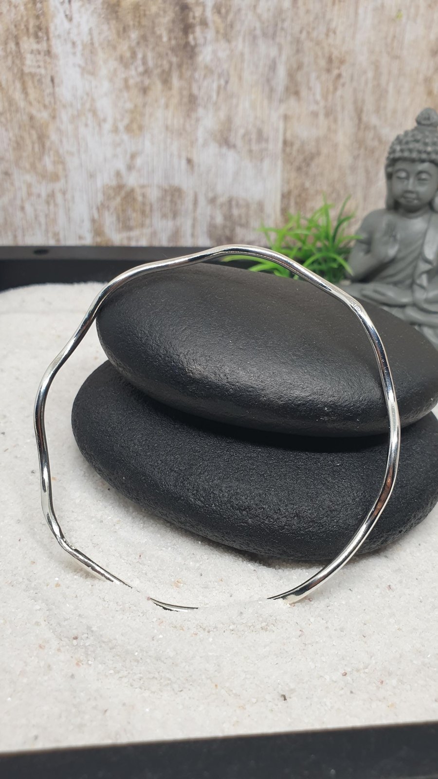 Sterling Silver 925 Wave Bangle Stackable Handmade