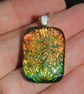 Handmade orange gold green dichroic flower pendant texture glass pendant Sku F15