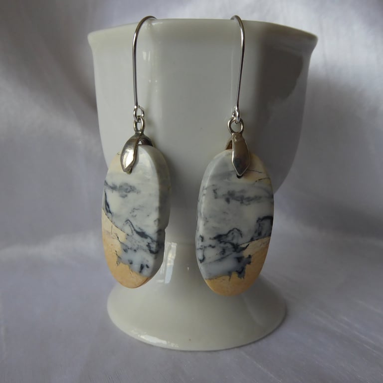 Sterling Silver and Maligano Jasper Sea and Sand Earrings