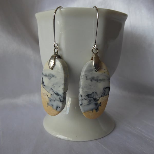 Sterling Silver and Maligano Jasper Sea and Sand Earrings