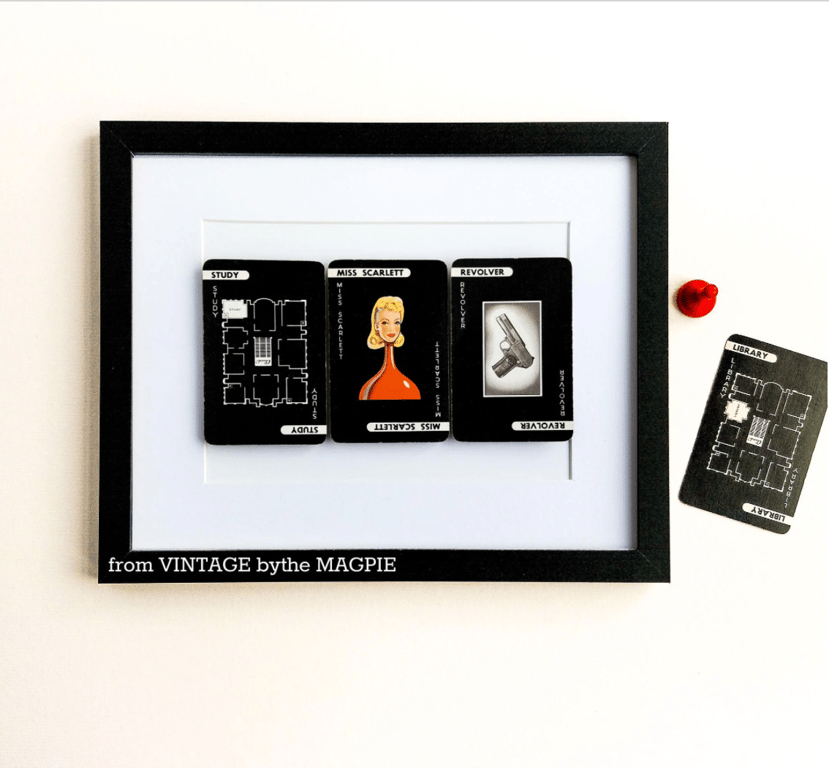 Original Vintage Cluedo game cards artwork, personalised and ready to frame 