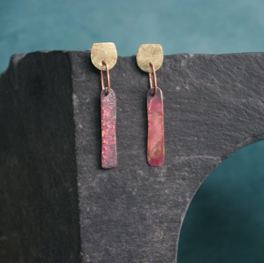  Brass and Copper Geometric Dangle Earrings