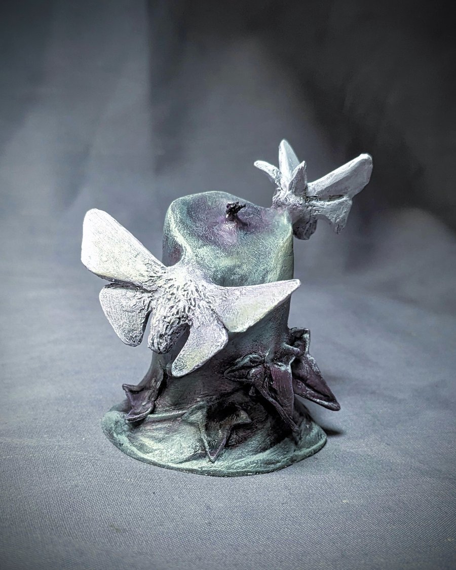 Unlit i - small, haunting, ethereal moth, flower and candle sculpture