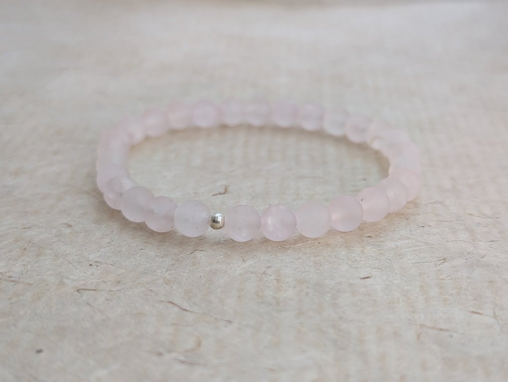 Rose quartz gemstone and sterling silver stretch bracelet 