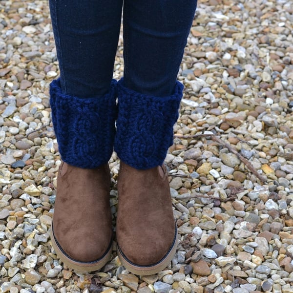 Boot Topper Cuffs Navy Cable 
