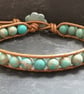 SALE Turquoise jasper and bronze leather bracelet with ceramic flower button  - Image 7