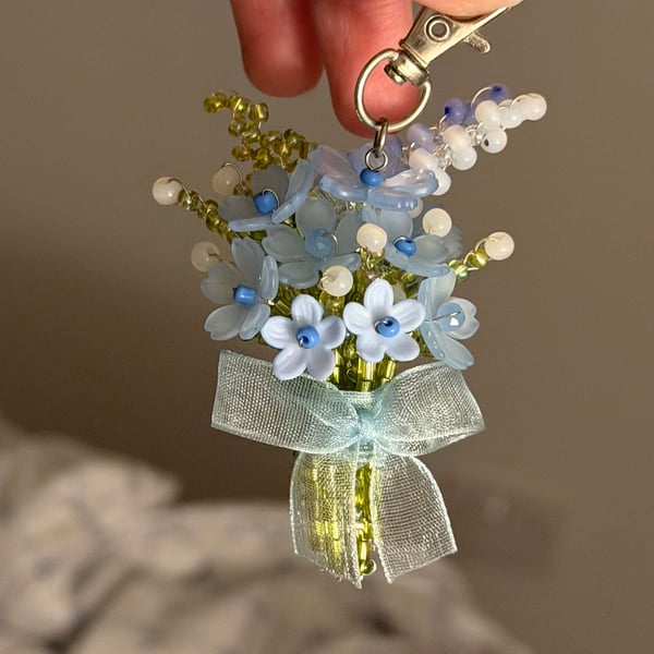 Handmade beaded flower bouquet keychain