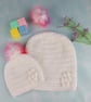 Matching Mum and Baby Crochet Hats, White Beanies with Pink Faux Fur Pom Poms  - Image 5