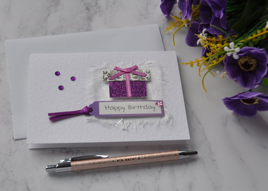 Birthday Card Happy Birthday Glitter Present 3D Luxury Handmade Mixed Media Card