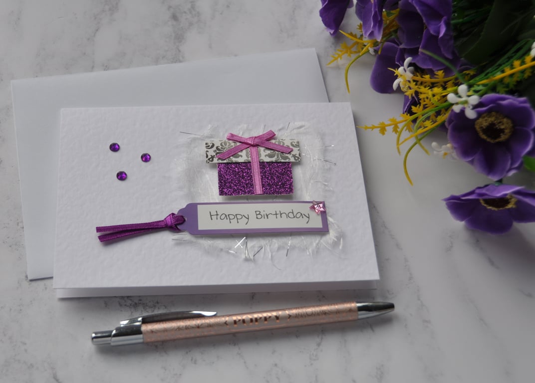 Birthday Card Happy Birthday Glitter Present 3D Luxury Handmade Mixed Media Card