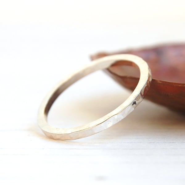 Dimple textured square silver stacking ring