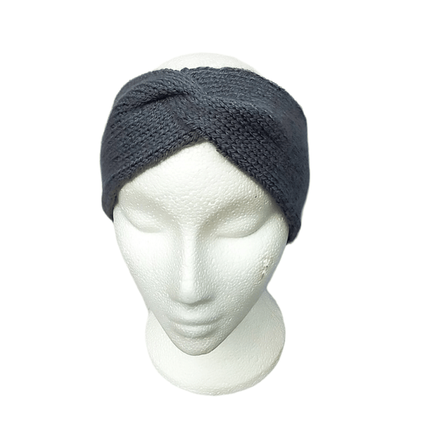 Hand knitted twisted headband ear warmer turban style grey 