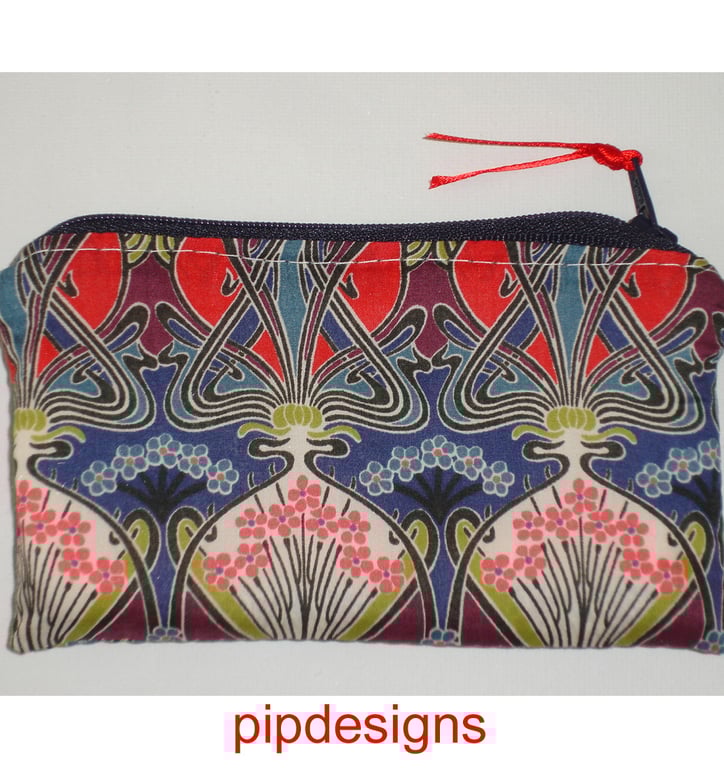 Purse  Art Deco Nouveau Liberty Fabric Ianthe Red Coin Credit Card