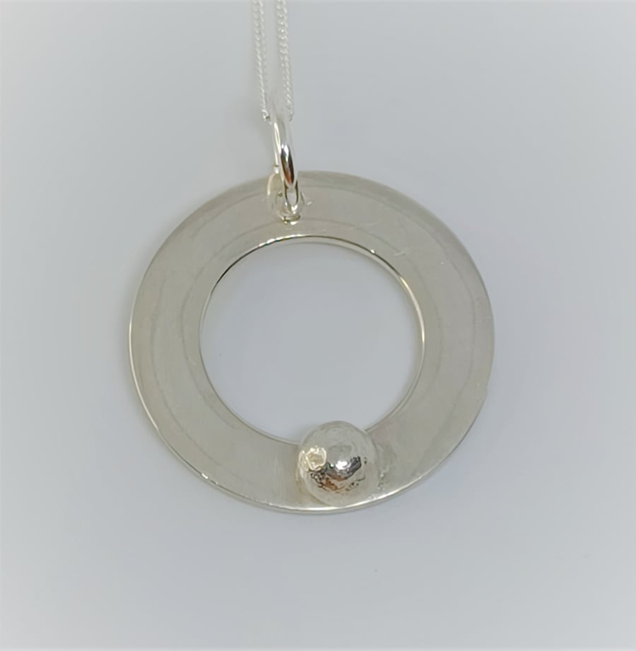 Sterling Silver Washer Ring Pendant with Recycled Silver Dot