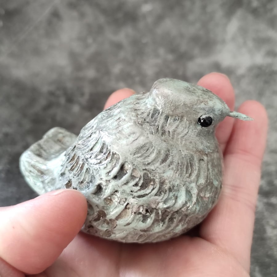 Baby Bird Sculpture, Pearl Green Fledgling Ornament