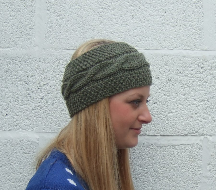 Green Hand Knit Headband