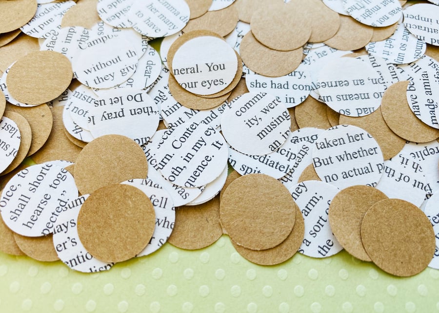 1000 Circle Book Kraft Confetti - Many Book Choices - Wedding Birthday Decor