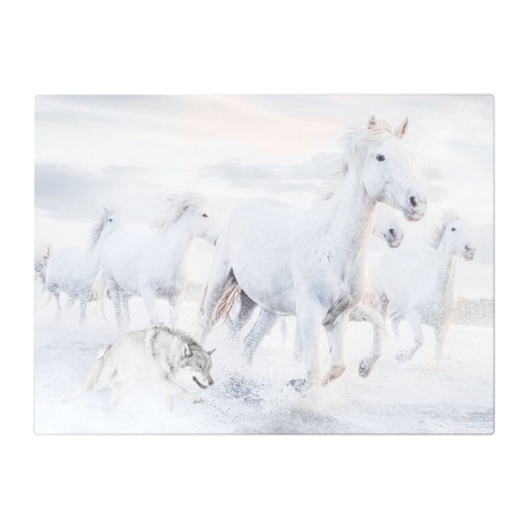 Wild White Horses & Lone Wolf Running Wild Glass Chopping Board