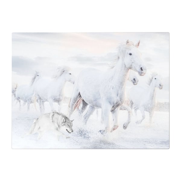 Wild White Horses & Lone Wolf Running Wild Glass Chopping Board