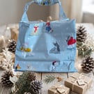 Pale blue Christmas dog shoulder tote shopping bag 